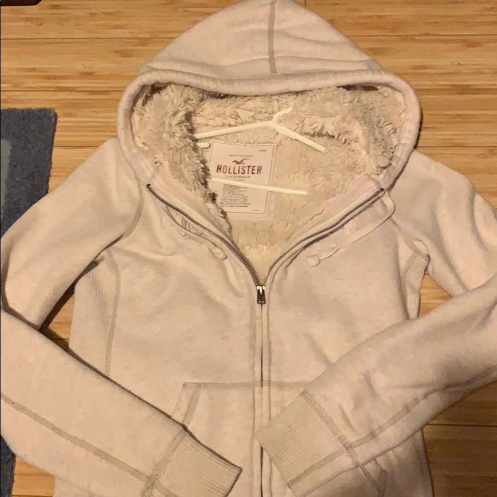 Fur coated full zip up hoodie. Size Girls L